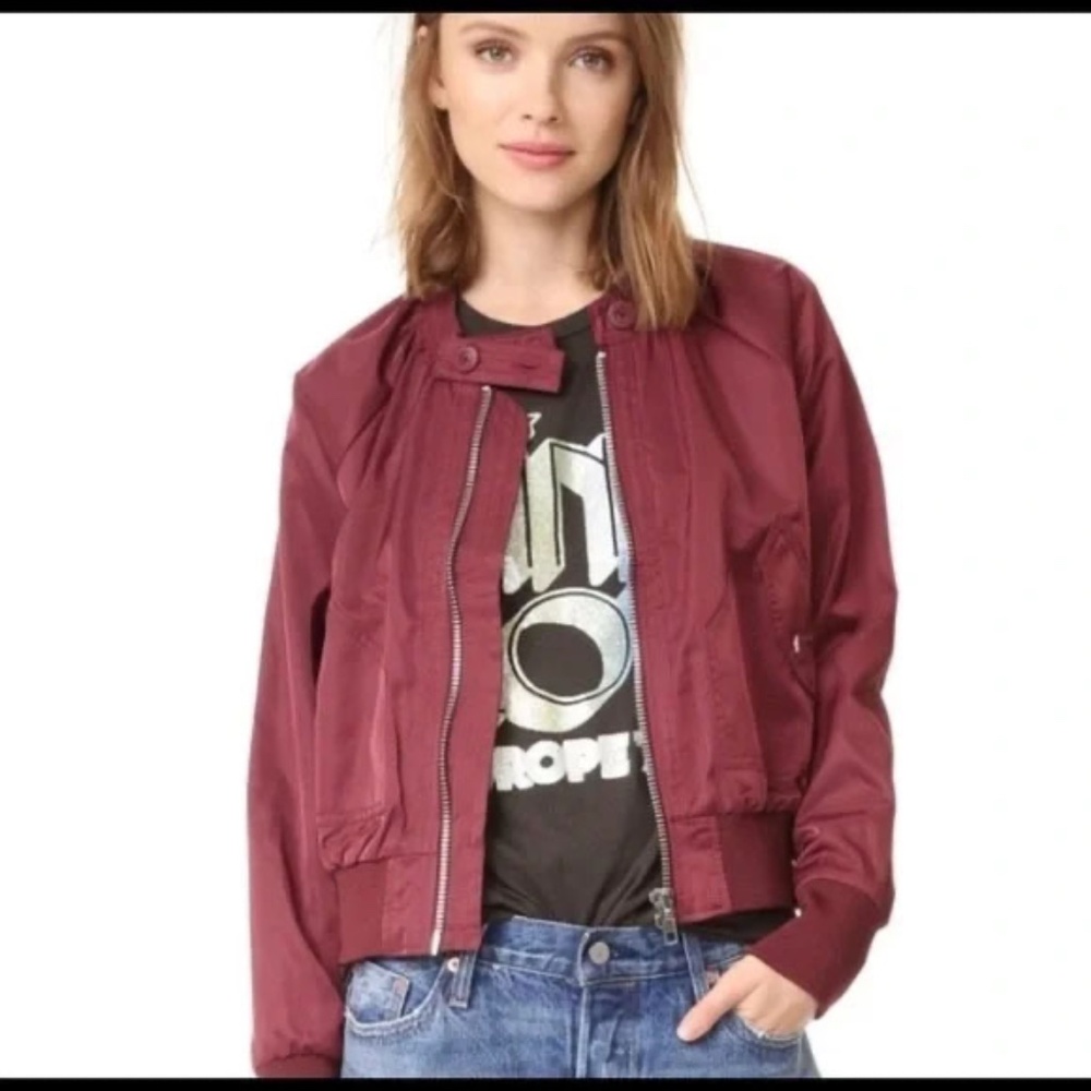 Free People Burgundy‎ Bomber Jacket Zip Front XS
